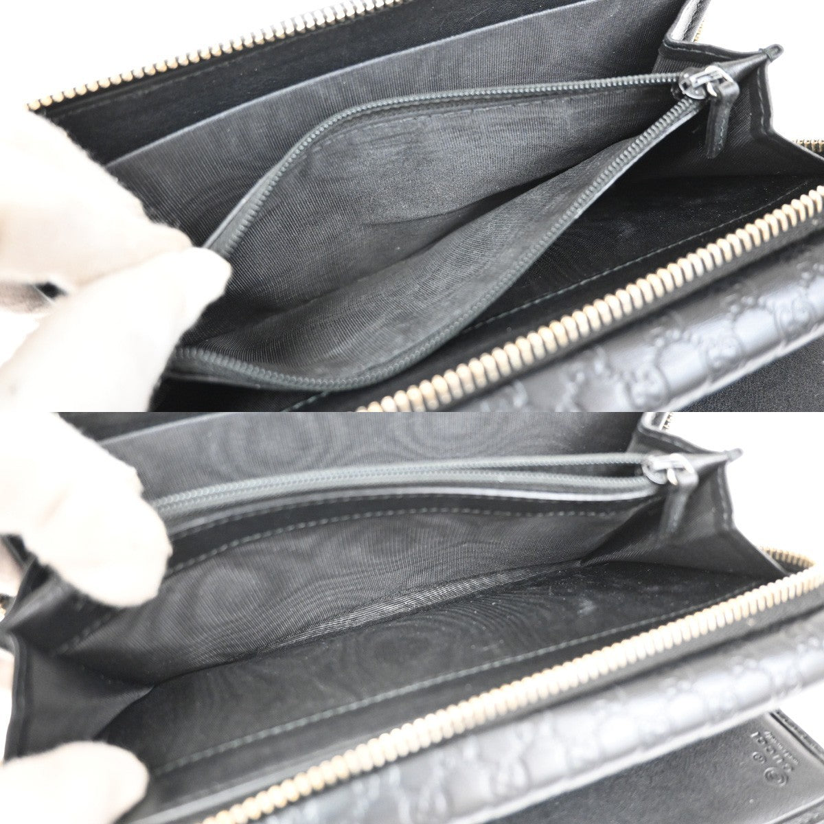 GUCCI Logo Guccissima GG Pattern Long Zipper Wallet Leather Black Gold 65FC165