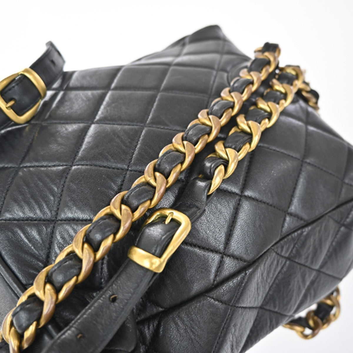 CHANEL CC Logo Duma Matelasse Chain Backpack Bag Leather Black Vintage 359RP114