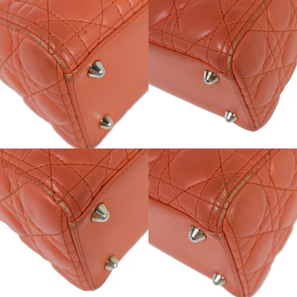 CHRISTIAN DIOR Logo Lady Cannage 2Way Shoulder Hand Bag Leather Orange 691RC569