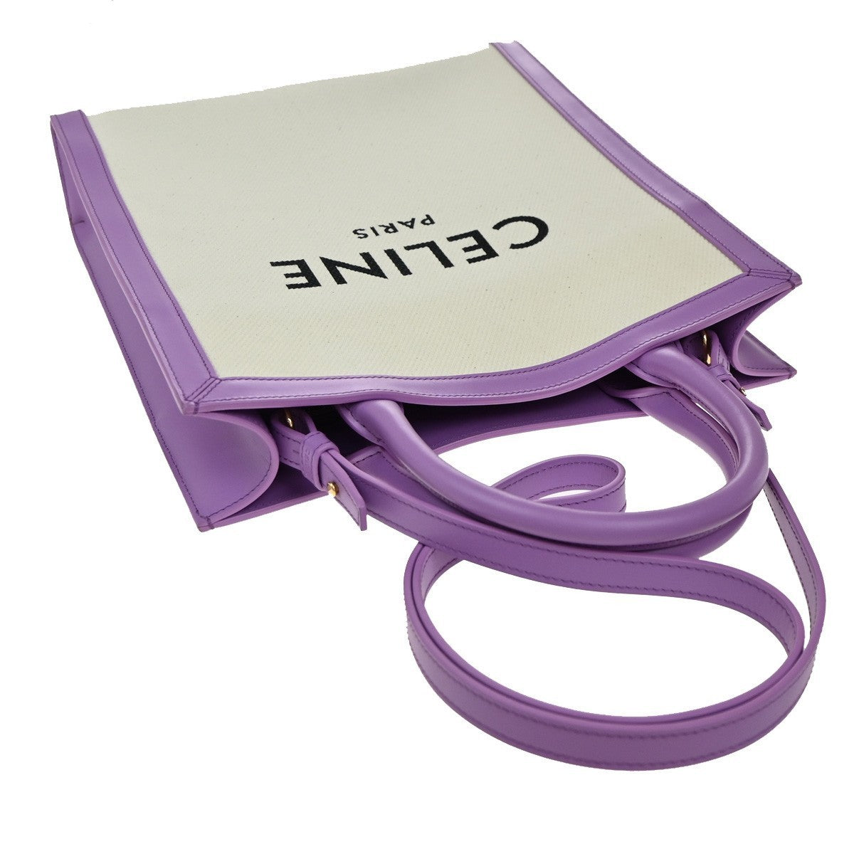 CELINE Vertical Cabas 2Way Shoulder Hand Tote Bag Canvas Leather Purple 21EG332
