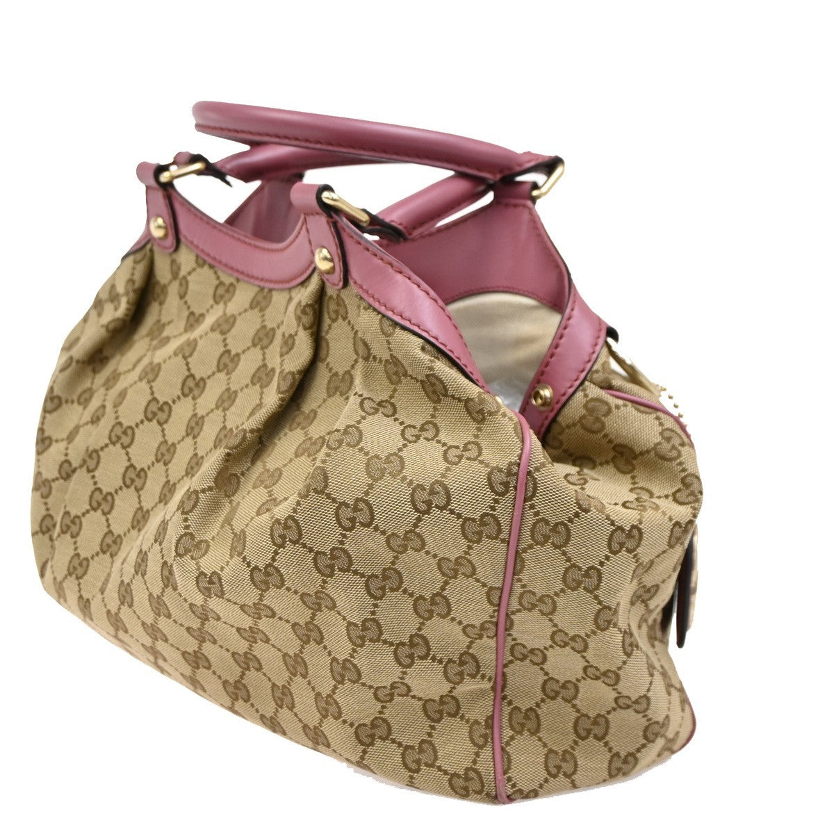 GUCCI GG Pattern Sukey Shoulder Bag Charm Canvas Leather Beige Pink GHW 82DA256