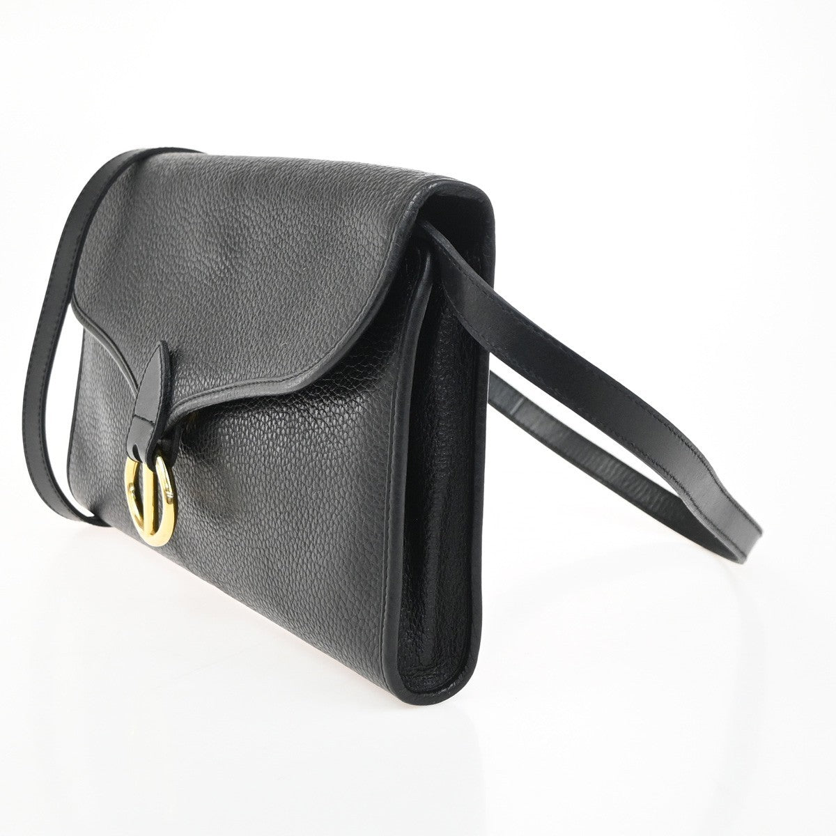 CHRISTIAN DIOR Logo 2Way Shoulder Clutch Bag Leather Black GHW  France 31YH907