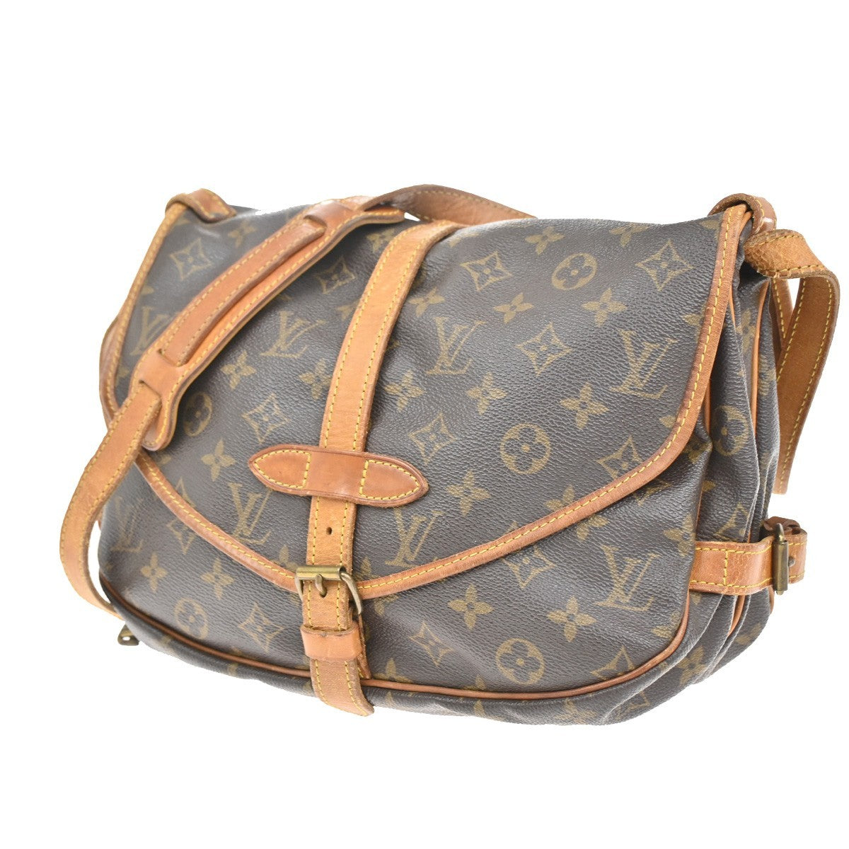 LOUIS VUITTON Logo Saumur 30 Shoulder Bag Monogram Leather Brown M42256 85CA300