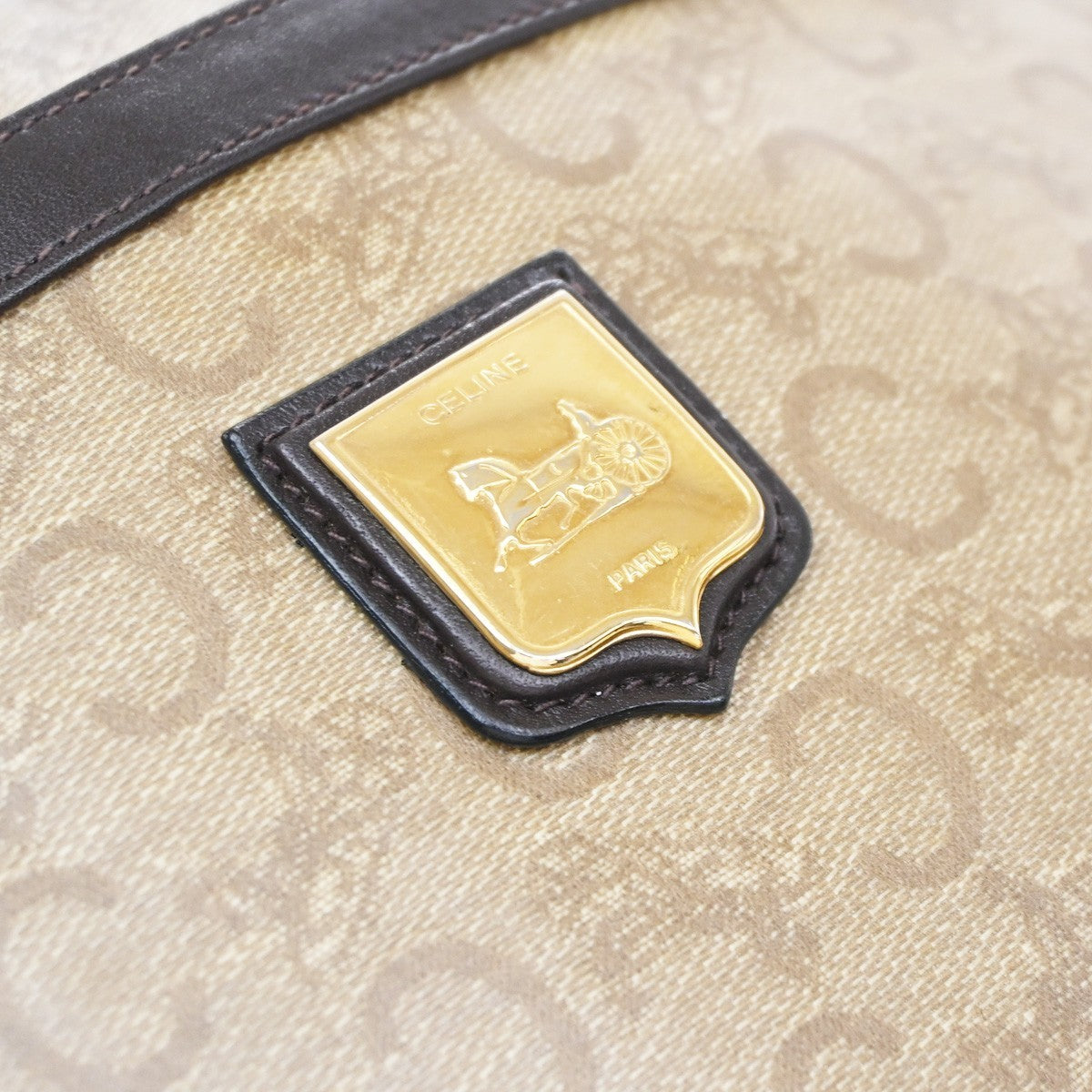 CELINE C Macadam Horse Carriage Shoulder Bag PVC Leather GHW Brown Italy 30KD149