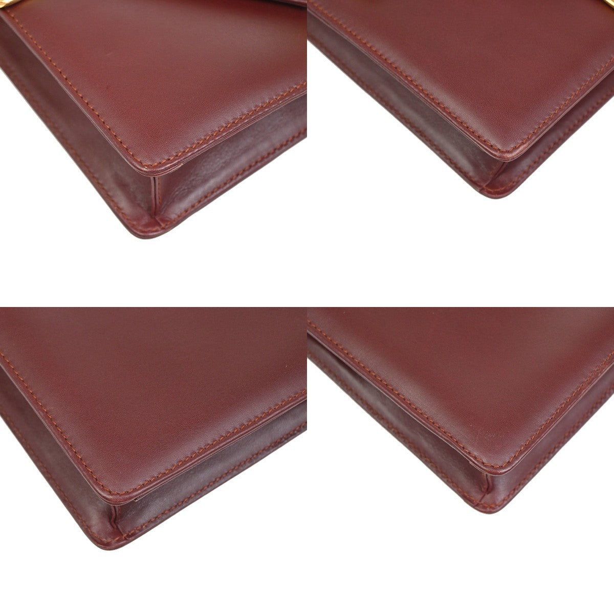 MUST DE CARTIER 2C Logo Two Flap Shoulder Bag Leather Bordeaux GHW Spain 37ZA278