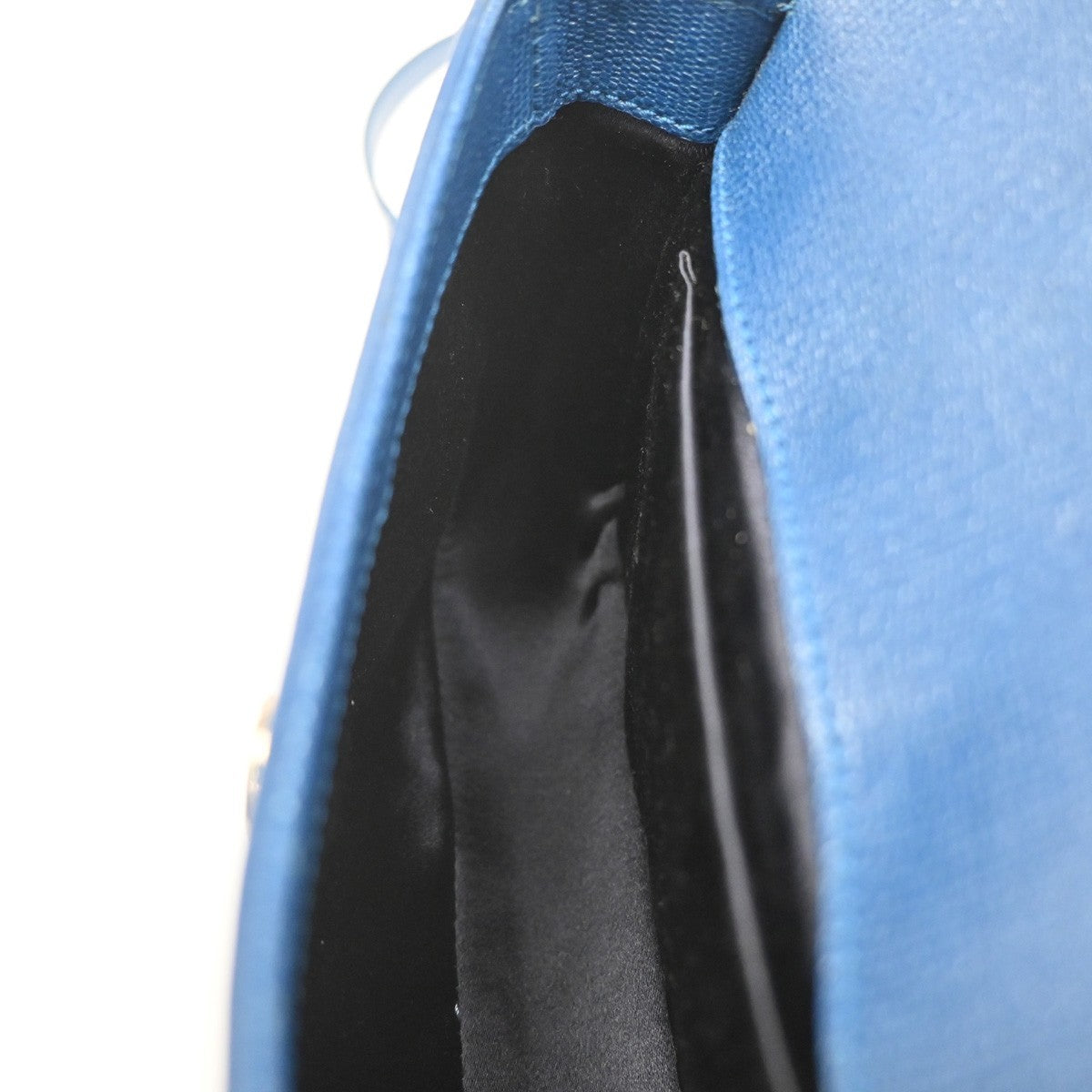 YVES SAINT LAURENT YSL Textured Shoulder Bag Calfskin Leather Navy Blue 69CA594