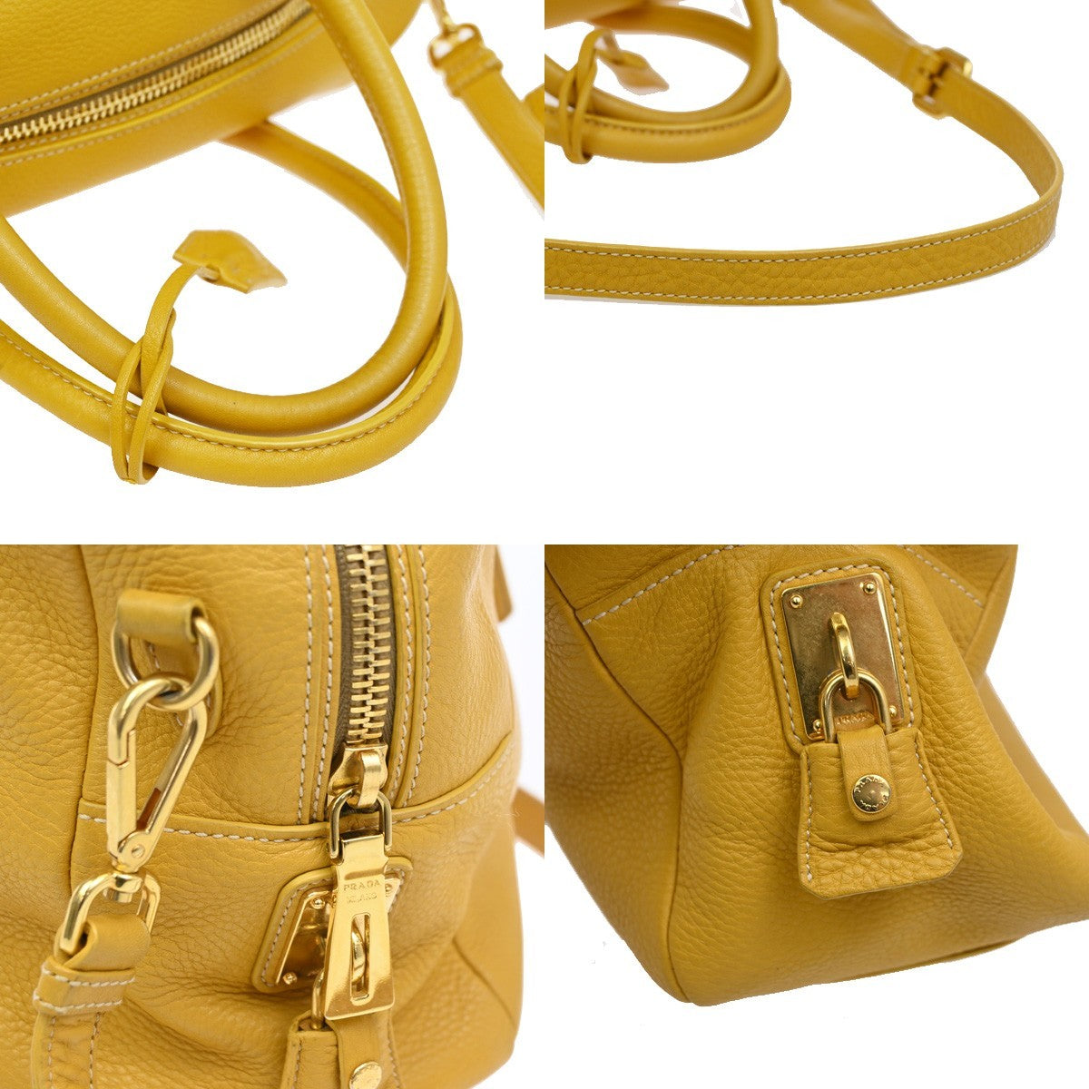 PRADA 2Way Shoulder Hand Tote Bag Vitello Daino Leather Yellow GHW 14DA189