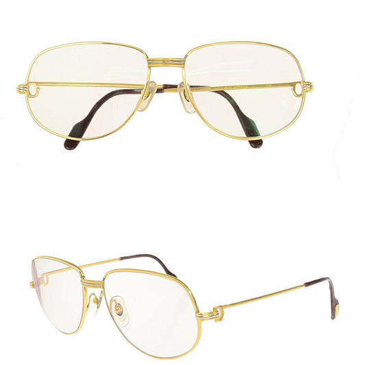 CARTIER Logos Trinity Glasses Eye Wear Metal Plastic Gold Bordeaux 38SJ354