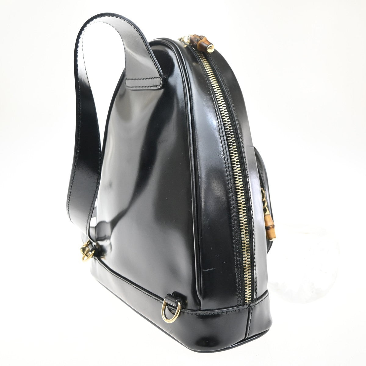 GUCCI Logo Bamboo One Shoulder Body Bag Patent Leather Black GHW Italy 07KC479