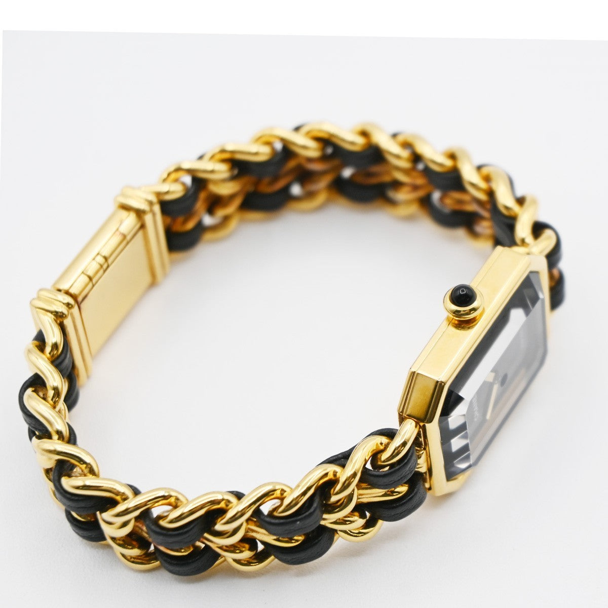 CHANEL Logo Premiere Watch M Size Quartz Gold Plated Leather Swiss Made 620LC637