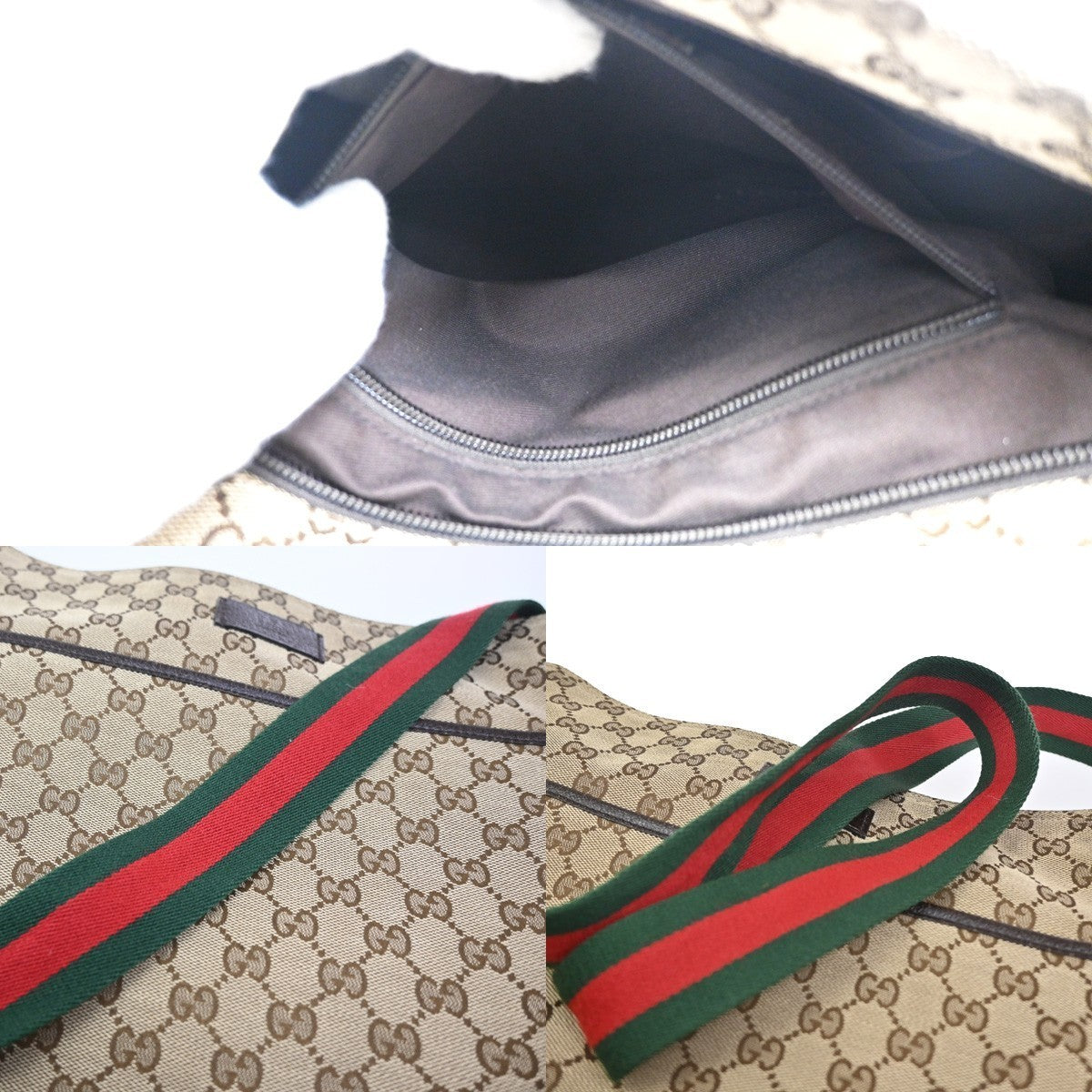GUCCI Logo GG Pattern Web Messenger Bag Canvas Leather Brown SHW Italy 34KC493