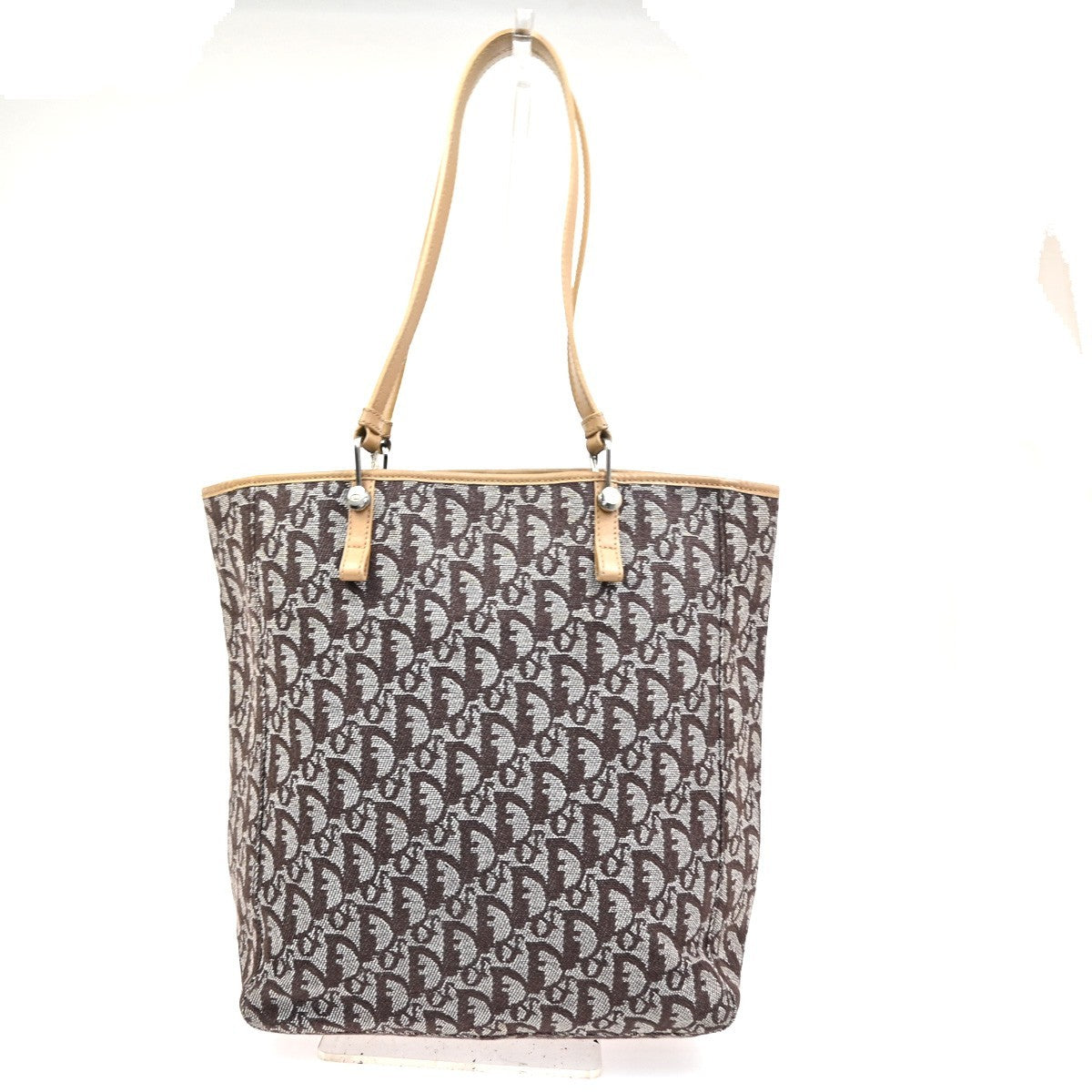 CHRISTIAN DIOR Logo Trotter Shoulder Bag Canvas Leather Beige Brown SHW 14TA622