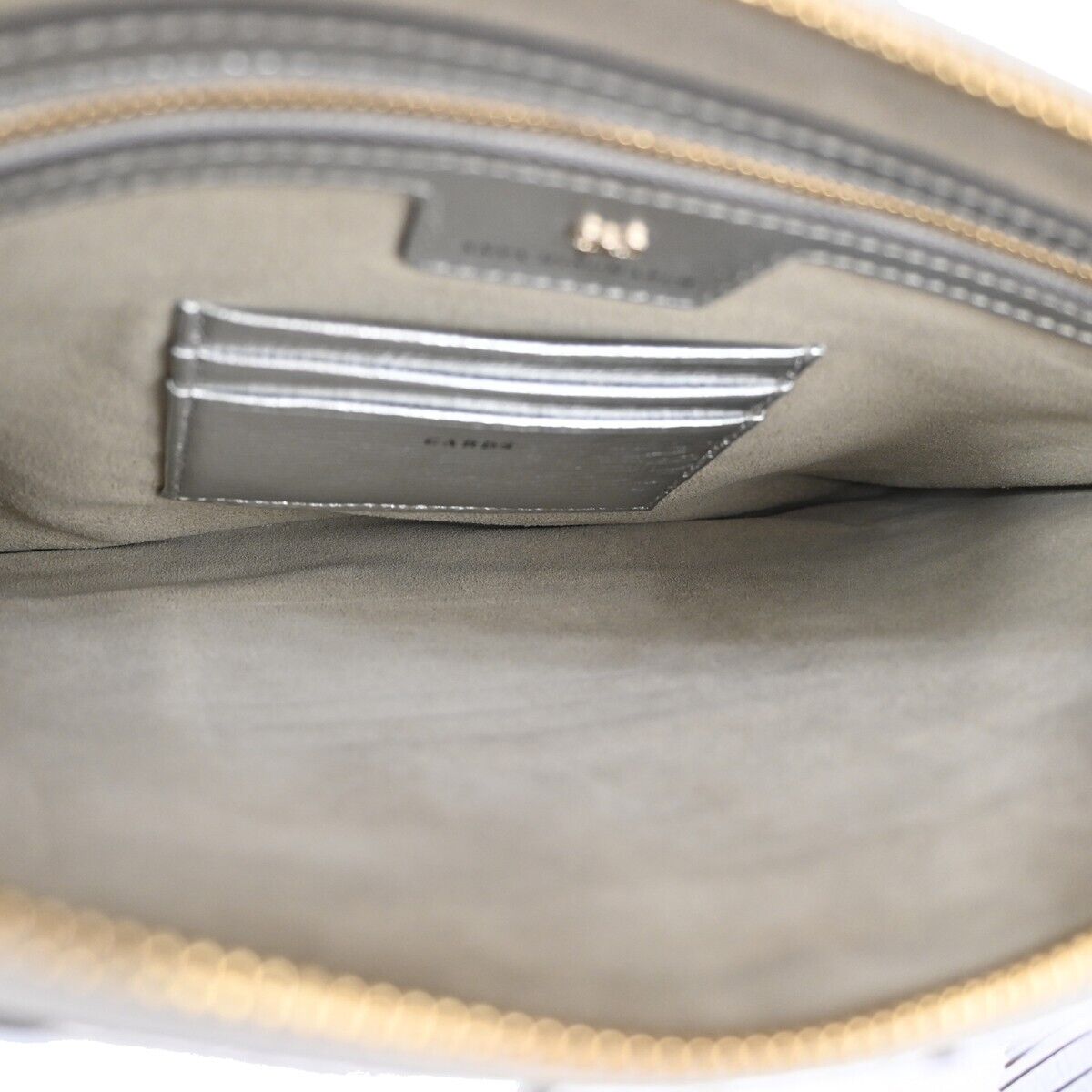 ANYA HINDMARCH Logo Fringe Tassel Clutch Hand Bag Leather Silver Black 69EA079