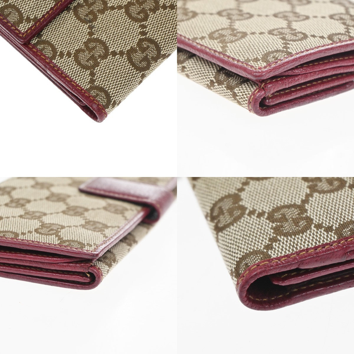 GUCCI GG Biifold Long Wallet Canvas Leather Red Beige SHW Italy 88KD057