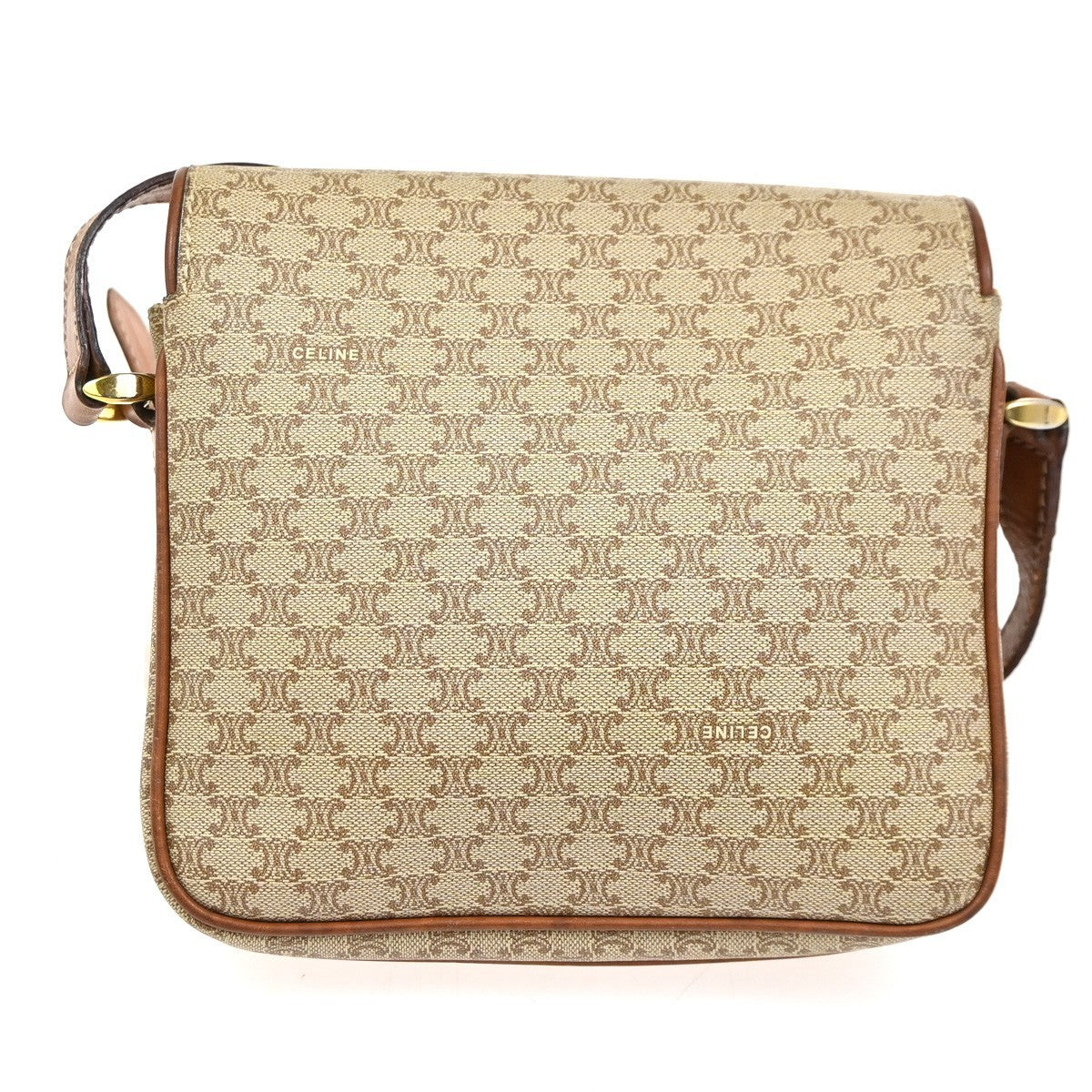CELINE Logo Macadam Pattern Shoulder Bag PVC Leather Beige GHW Italy 67CA718