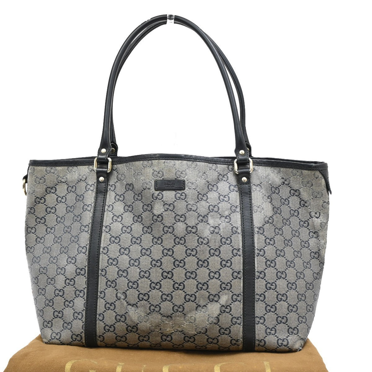 GUCCI GG Crystal Tote Shoulder Bag Coating Canvas Leather Black GHW 60DA042