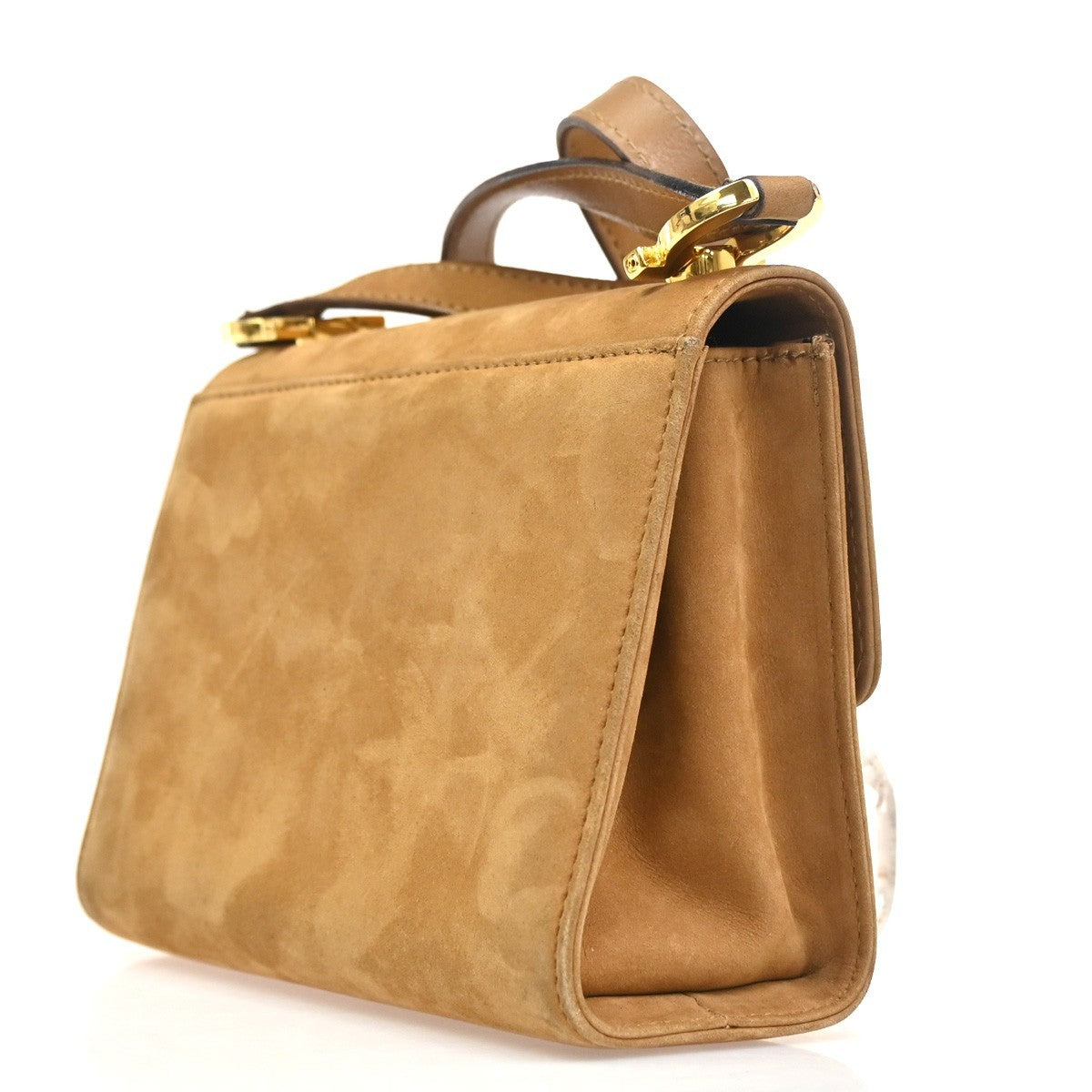 SALVATORE FERRAGAMO Gancini Mini Shoulder Bag Suede Leather Brown Italy 36ZA125
