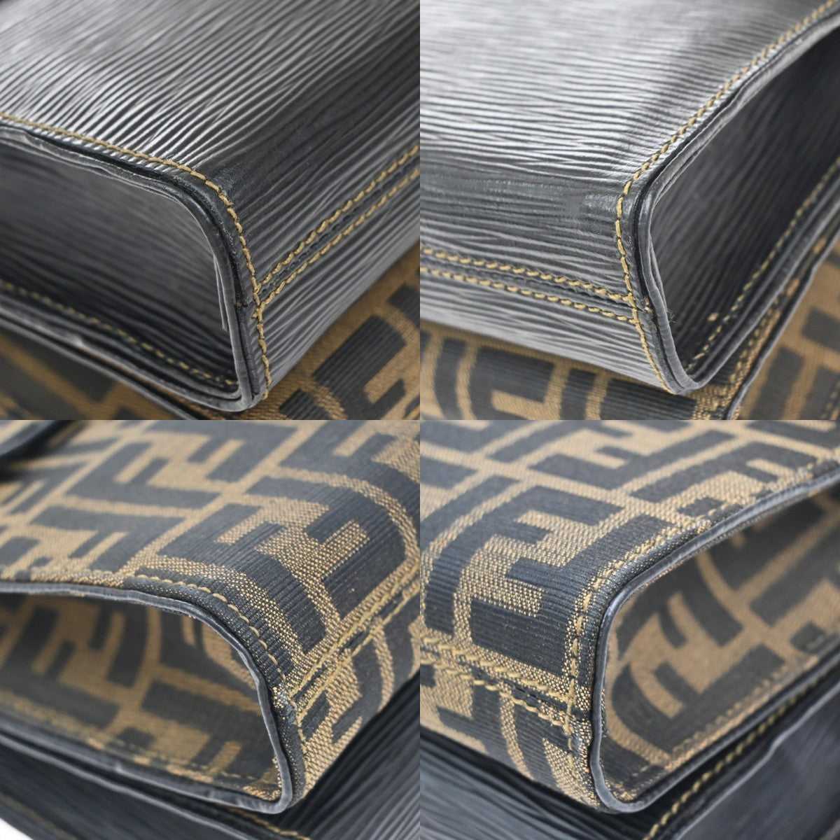 FENDI Logo Zucca Pattern Shoulder Bag Canvas Leather Brown Black GHW 76KP016