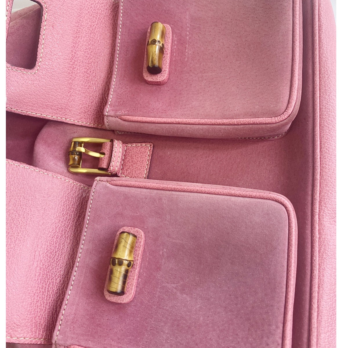 GUCCI Logo Bamboo Drawstring Backpack Bag Suede Leather Pink GHW Italy 35YH129