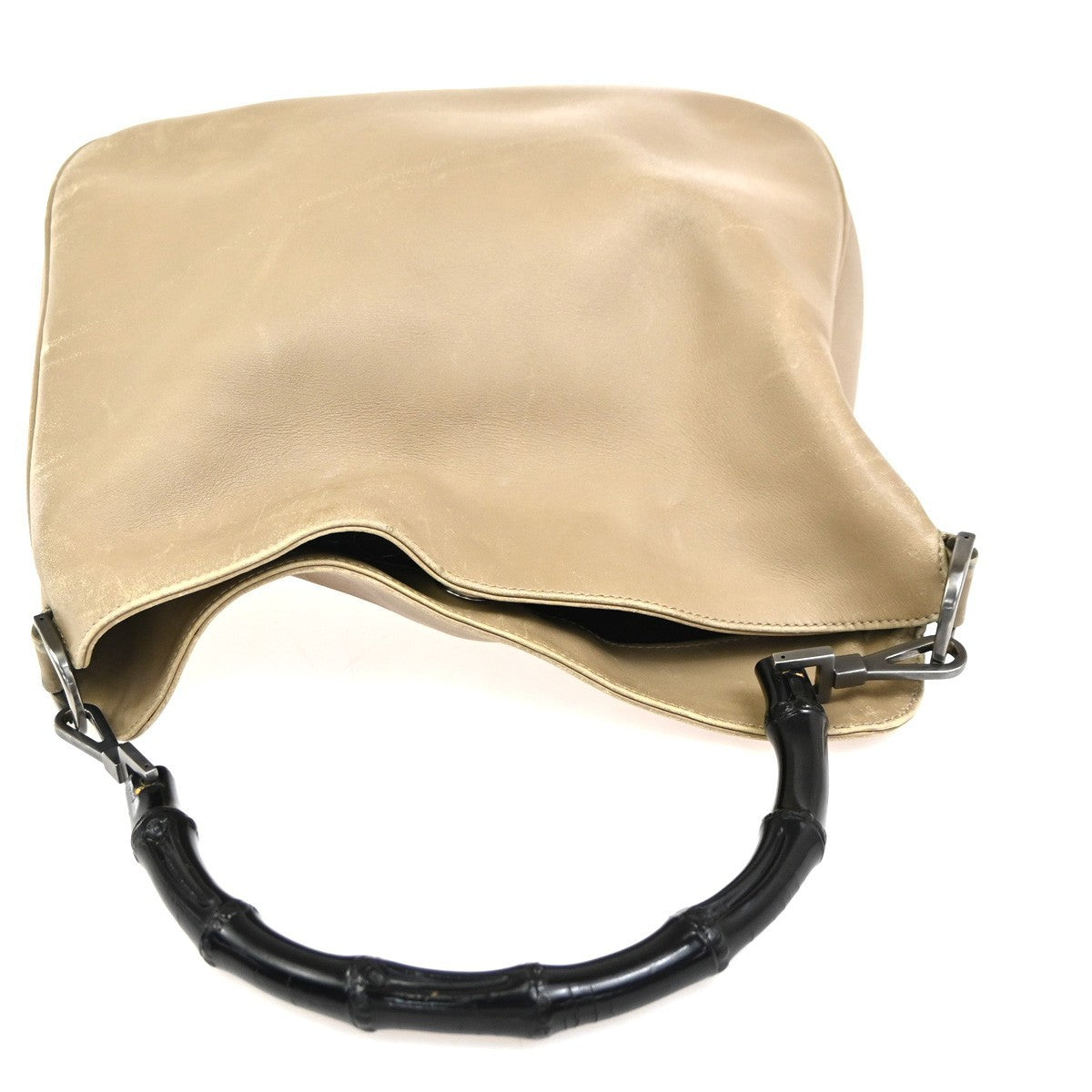 GUCCI Logo Bamboo 2Way Shoulder Hand Bag Leather Beige Italy SHW 68KC961