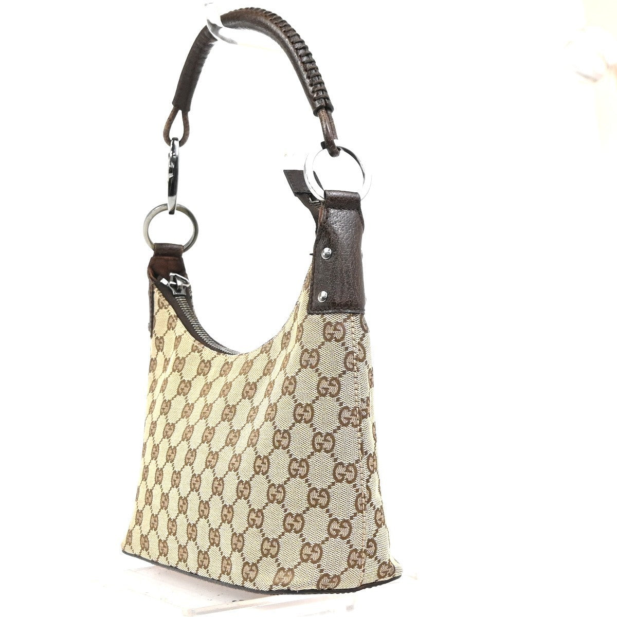 GUCCI Logo GG Pattern Shoulder Hand Bag Canvas Leather Beige Brown Italy 76MA490