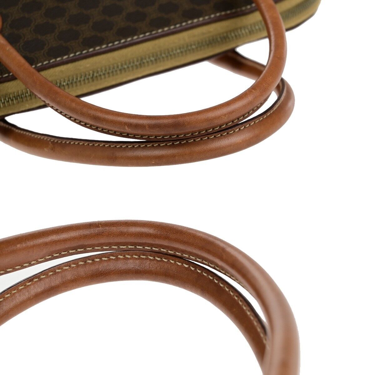 CELINE Logo Macadam Pattern Hand Bag PVC Leather Brown Gold Italy 64EB492