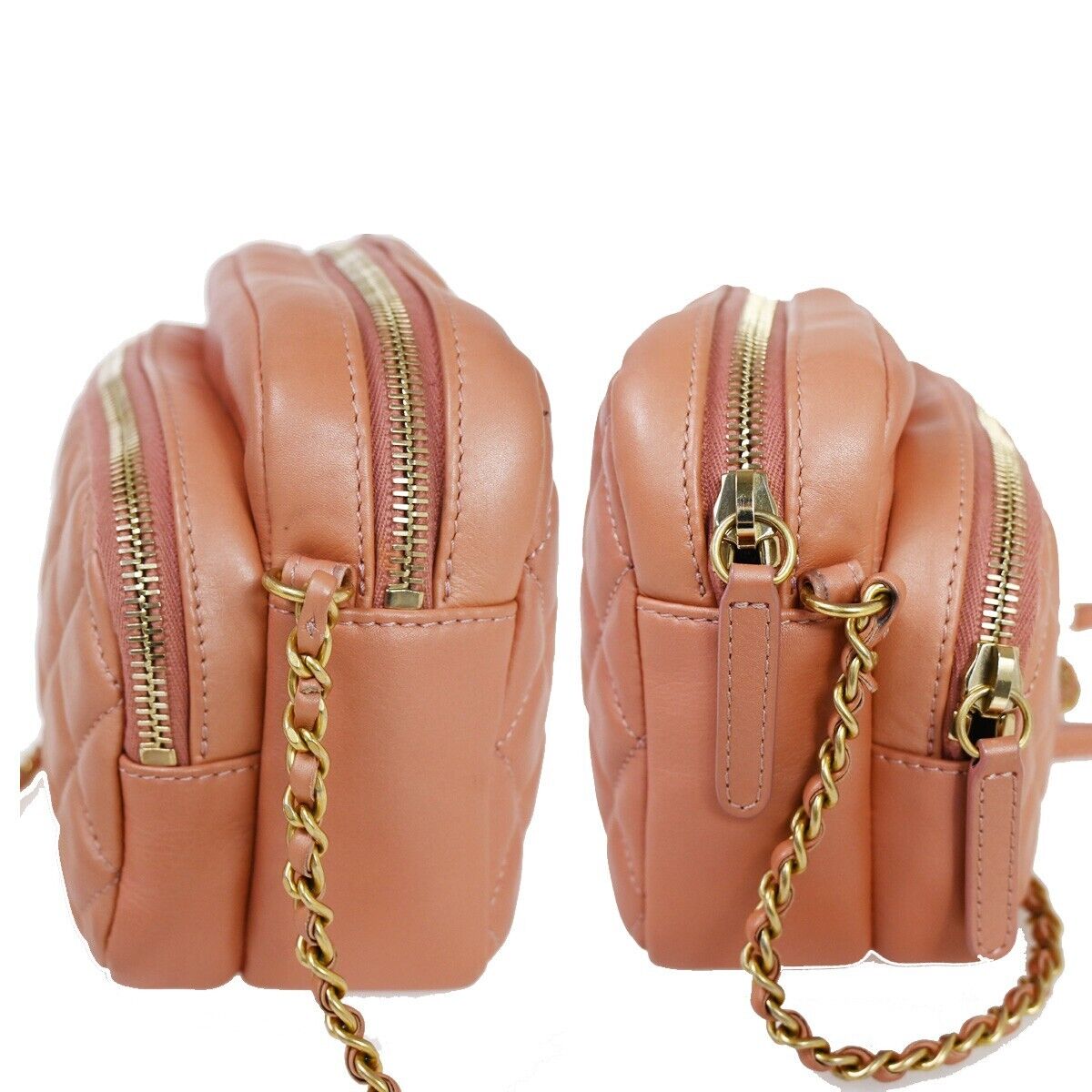 CHANEL CC Matelasse Mini Chain Shoulder Bag Leather Pink GHW Italy 323RH639