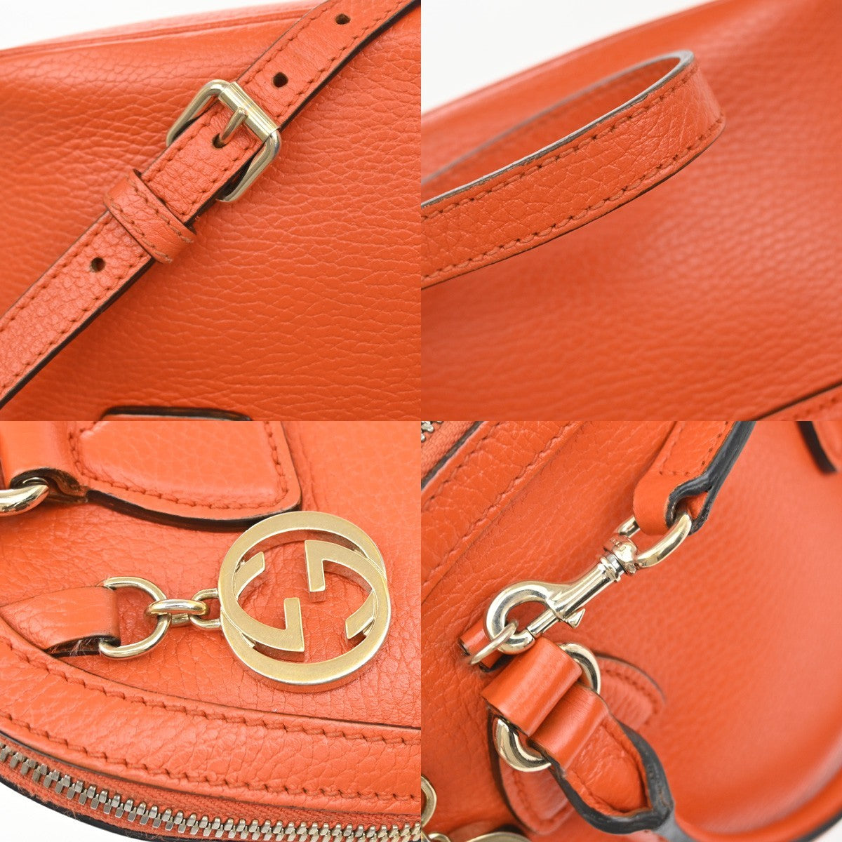 GUCCI Interlocking G 2Way Shoulder Hand Bag Leather Orange GHW Italy 87YJ199