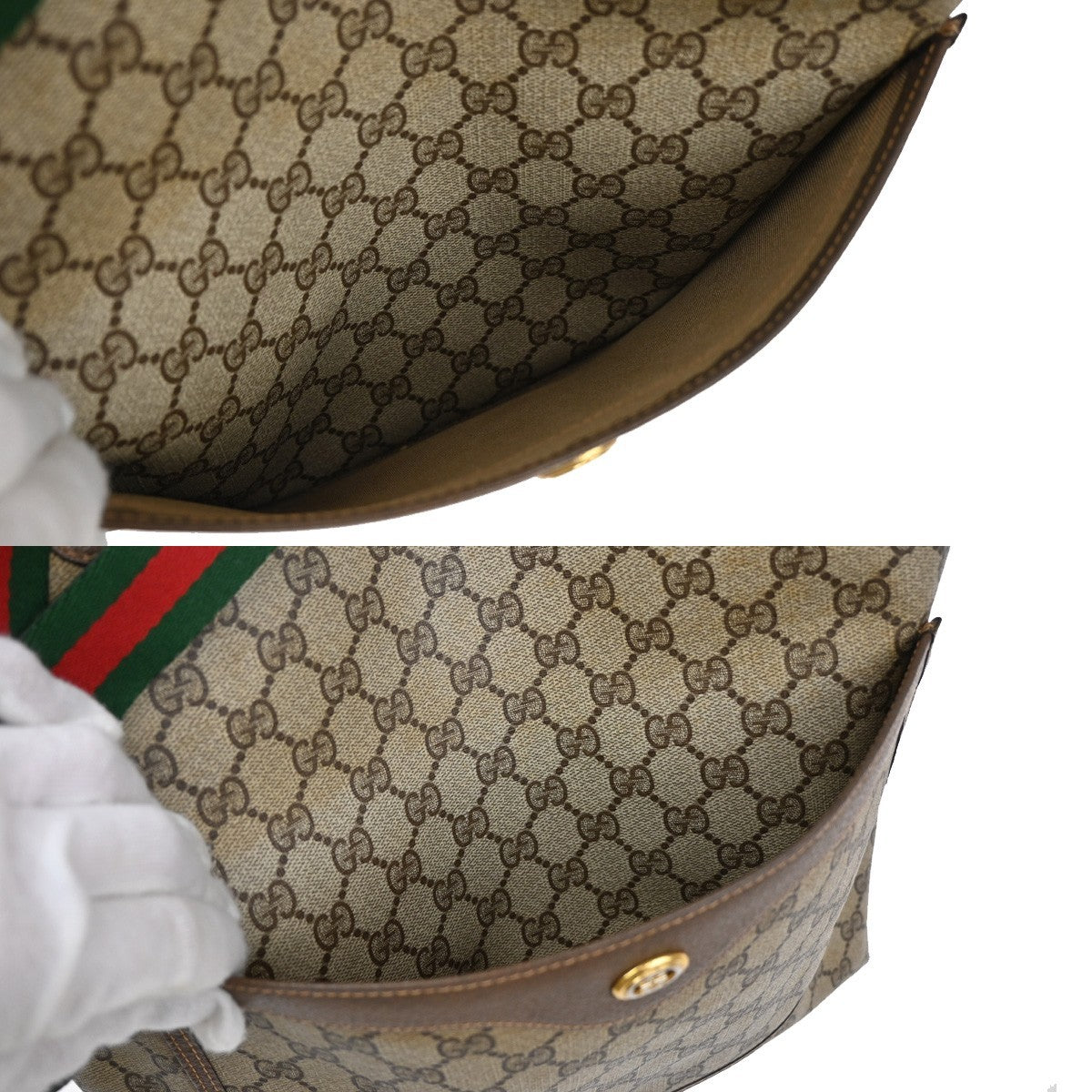 GUCCI Logo Sherry GG Pattern Shoulder Bag PVC Leather Brown Gold Italy 04YH816