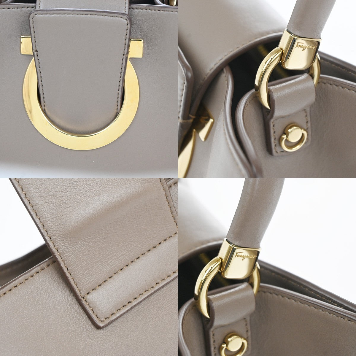 SALVATORE FERRAGAMO Logo Gancini Hand Bag Leather Brown GHW Italy 36MA427