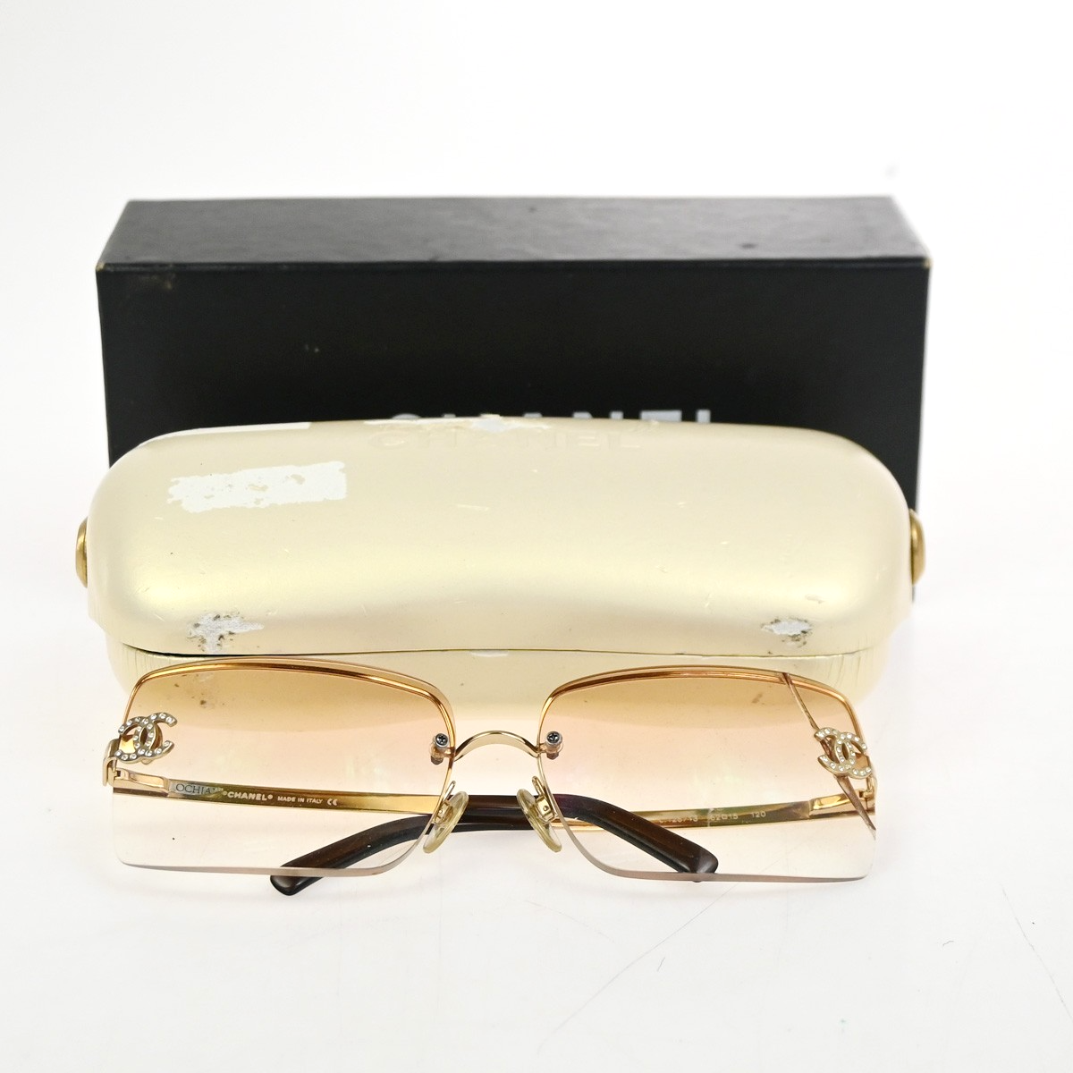 CHANEL CC Logo Rhinestone Rimless Sunglasses 4092-B Plastic Metal GHW 63RL930