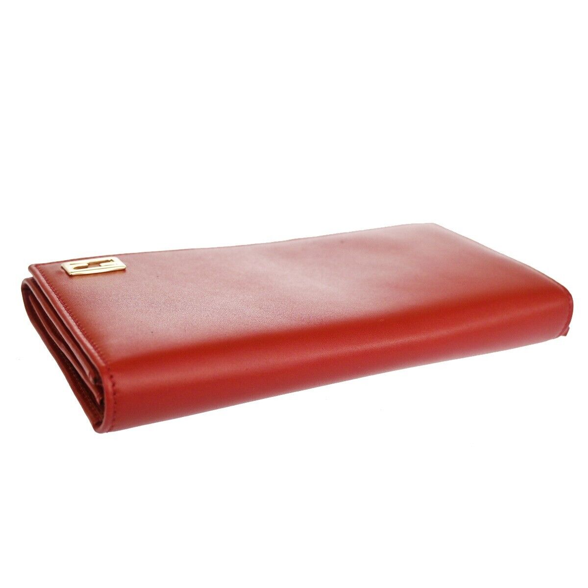 FENDI Logo Long Bifold Wallet Leather Red Gold Italy 64RH623