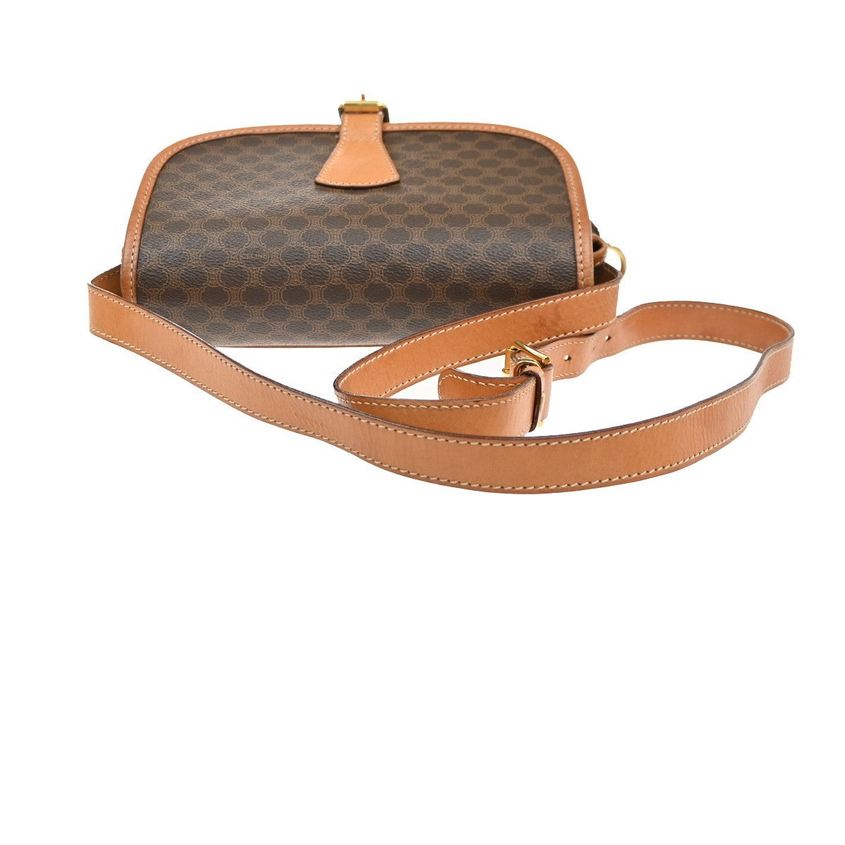 CELINE Logo Macadam Pattern Shoulder Bag PVC Leather Brown GHW Italy 67EG395