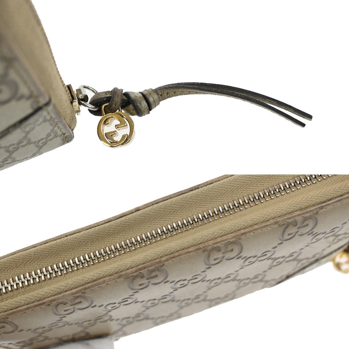 GUCCI Logo Guccissima GG Pattern Long Zipper Wallet Leather Beige GHW 09YH801