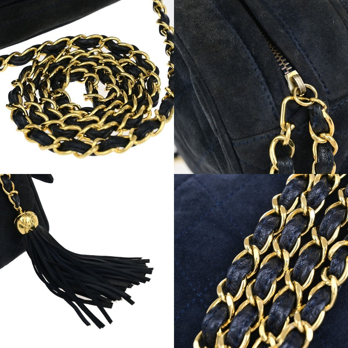 CHANEL CC Logo Mini Matelasse Shoulder Bag Suede Leather Navy Blue Gold 678RK542
