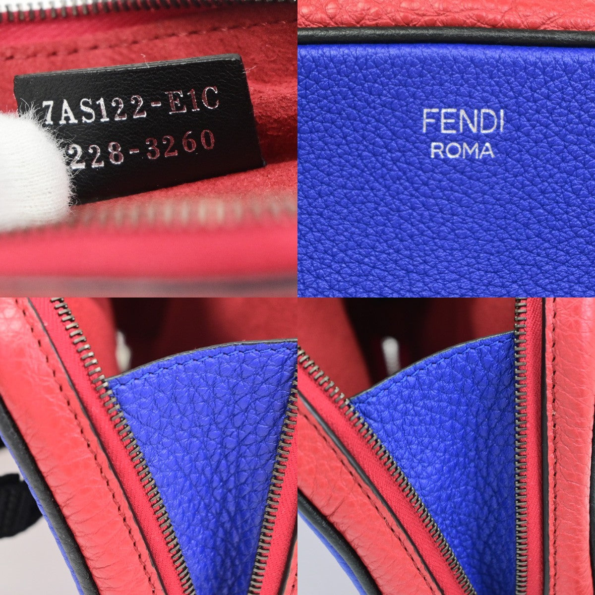 FENDI Logo Camera Case Mini Shoulder Bag Leather Red Blue SHW Italy 84CB041