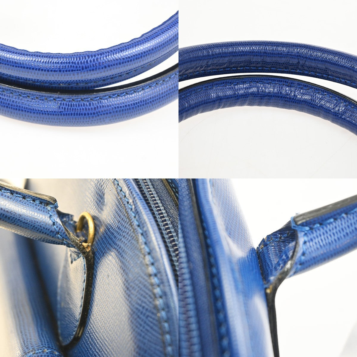 CELINE Circle Logo Handle Bag Embossing Leather Blue GHW Italy 38CA855