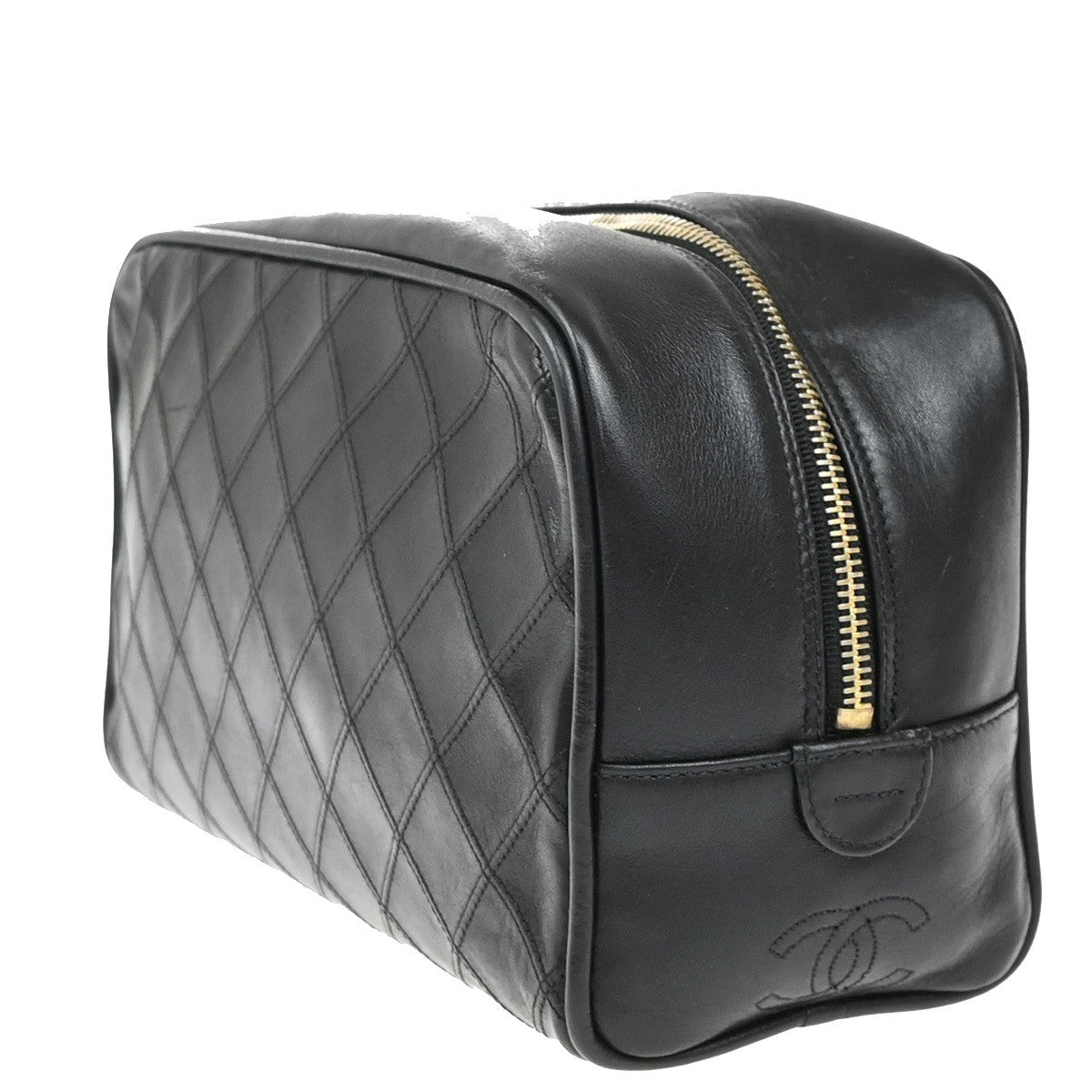 CHANEL CC Logo Bicolore Vanity Bag Pouch Leather Black GHW Italy 88KB491