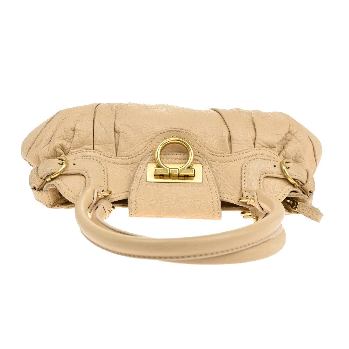 SALVATORE FERRAGAMO Logo Marisa Gancini Shoulder Bag Leather Beige Italy 04EE747