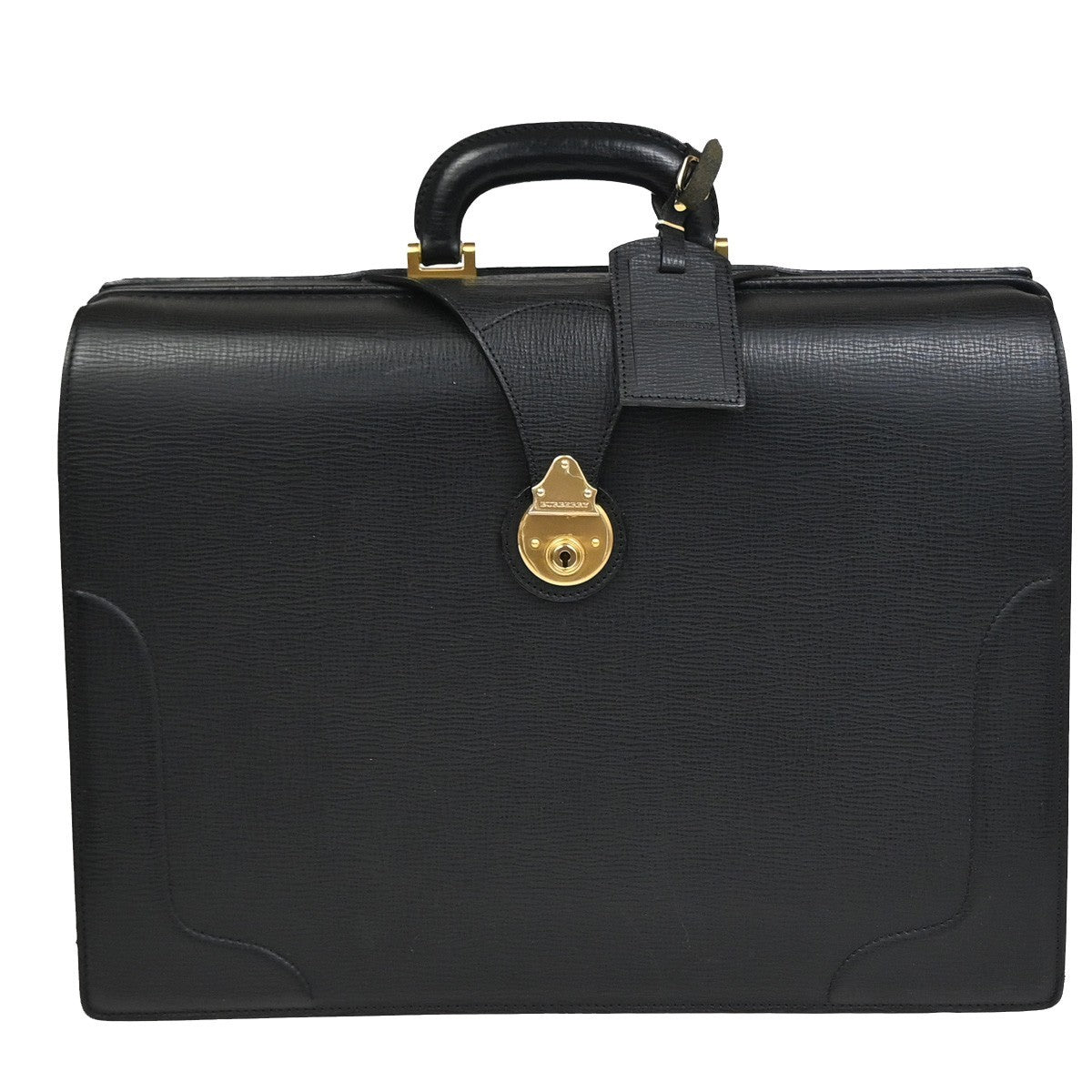 BURBERRY Logo Briefcase Top Handle Doctor Hand Bag Leather Black GHW 68KD028