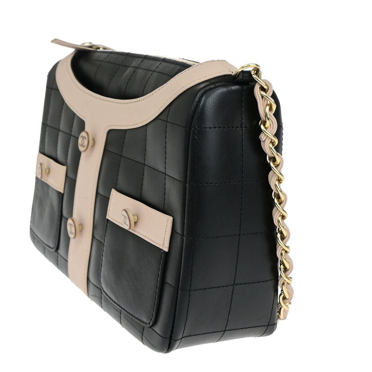 CHANEL CC Girl Jacket Motif Chocolate Bar Chain Shoulder Bag Leather BK 865RK055