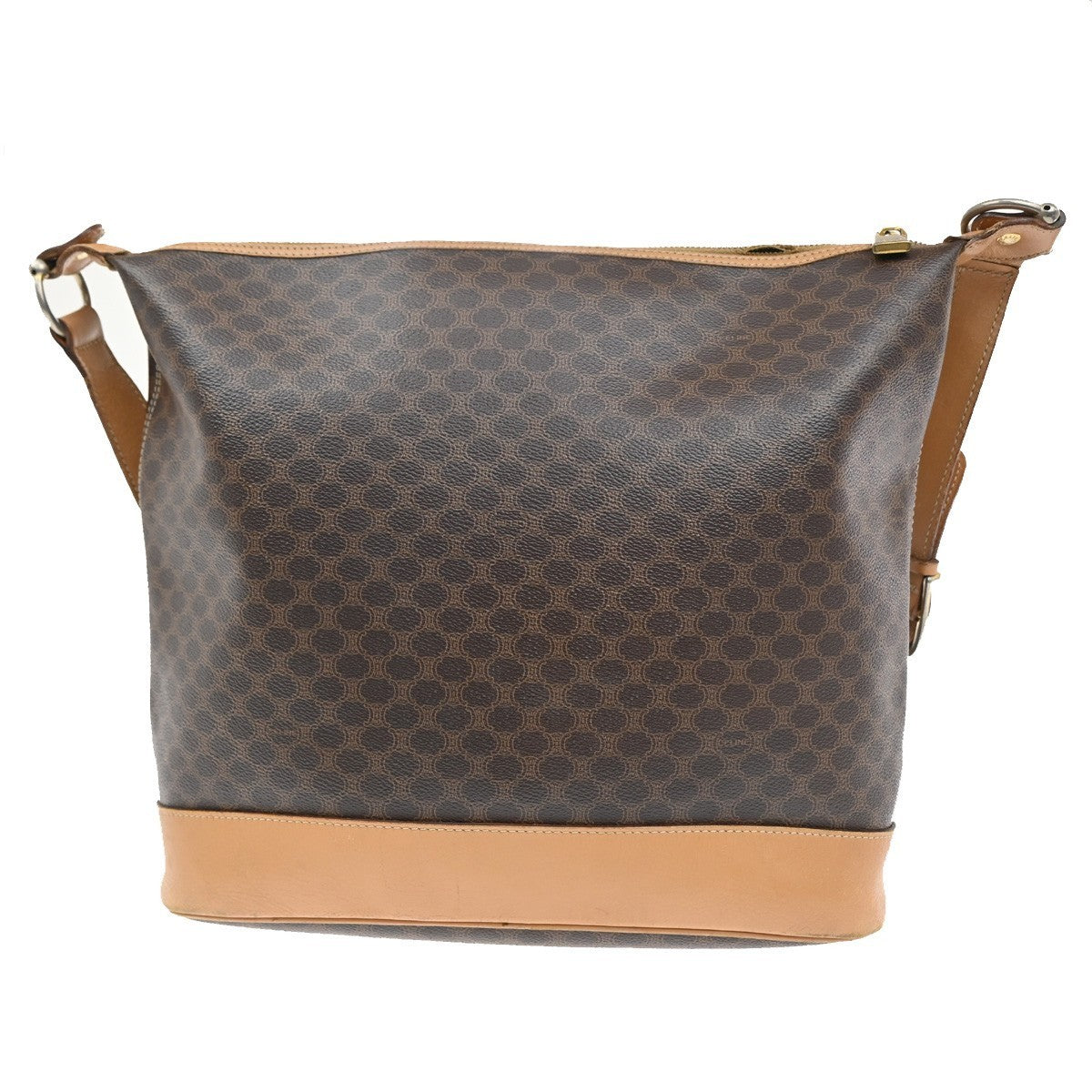CELINE Logo Macadam Pattern Shoulder Tote Bag PVC Leather Brown GHW 04KB843