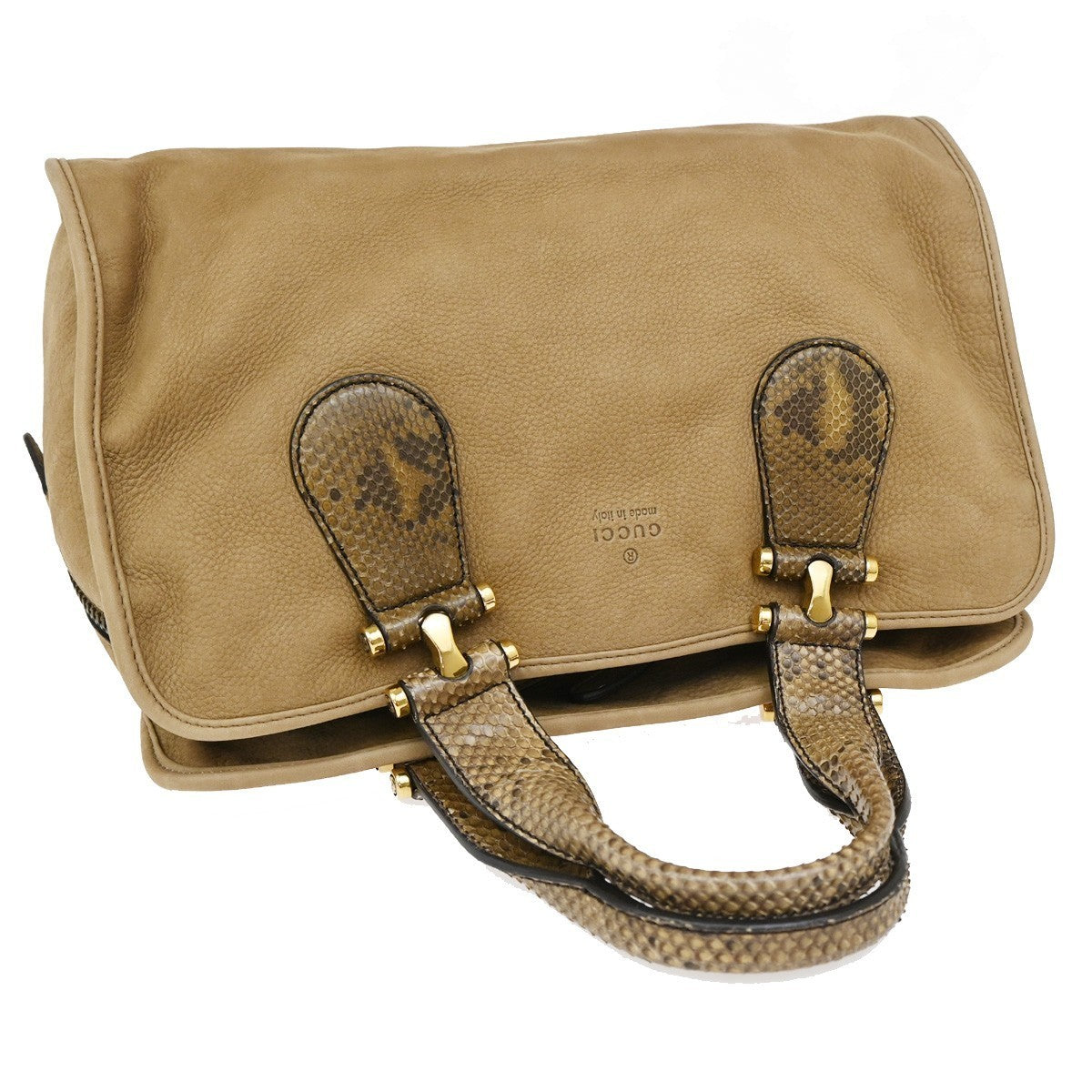 GUCCI Logo Hand Bag Suede Embossing Leather  Brown GHW Italy 86KP039