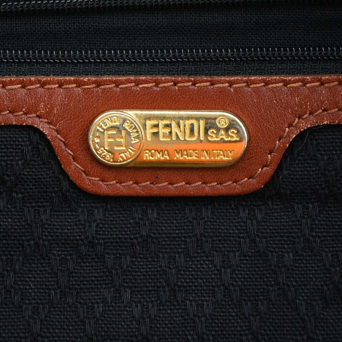 FENDI Logo Pequin Travel Boston 2Way Hand Bag PVC Leather Brown Italy 30YJ156