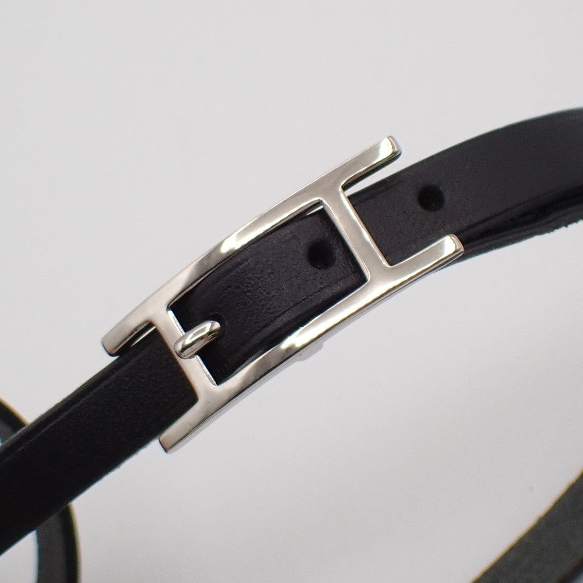 HERMES Api 3 Triple Tour Long Bracelet SHW Leather Sliver Black 67RF760