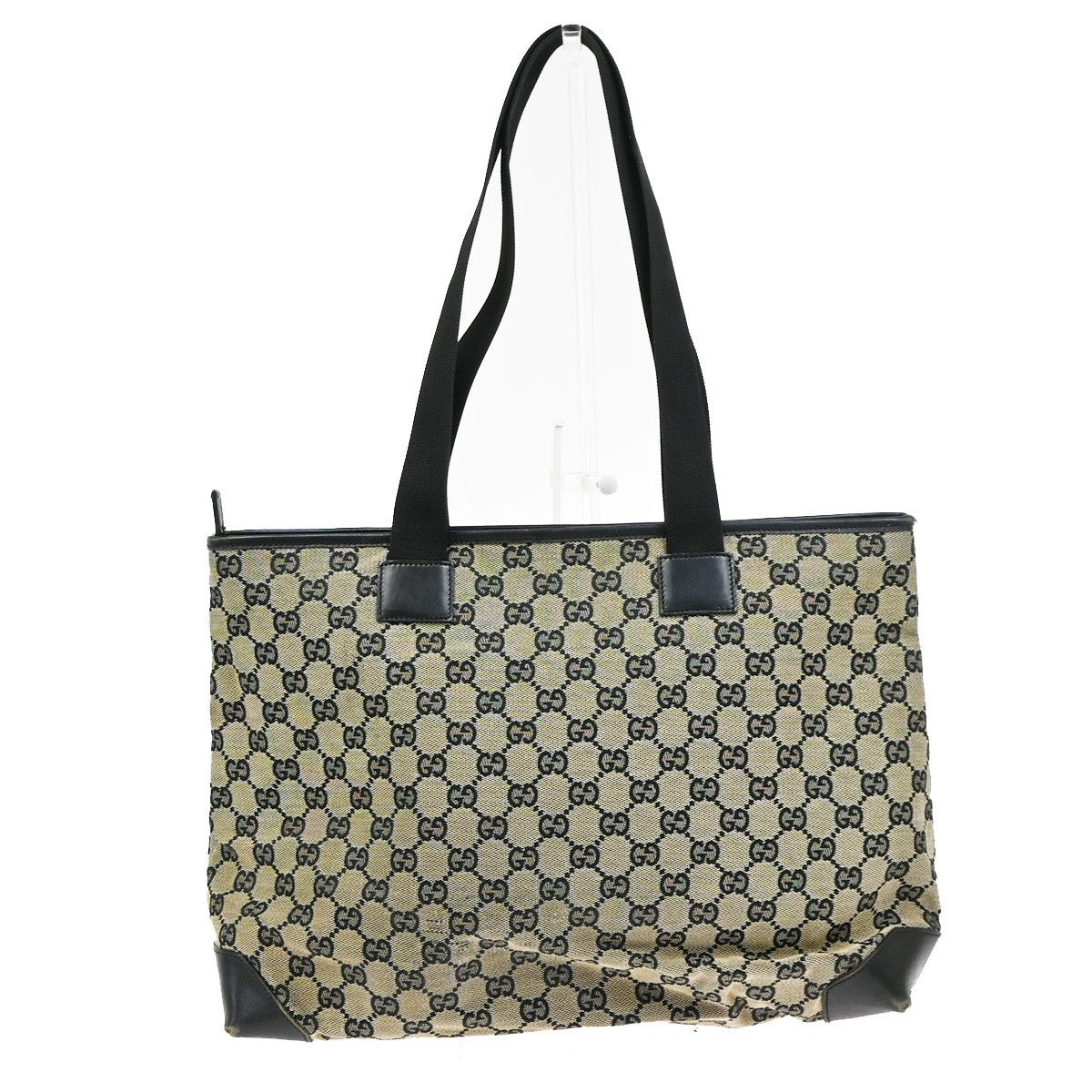 GUCCI Logo GG Pattern Shoulder Hand Bag Canvas Leather Bk Beige Italy 02CA997
