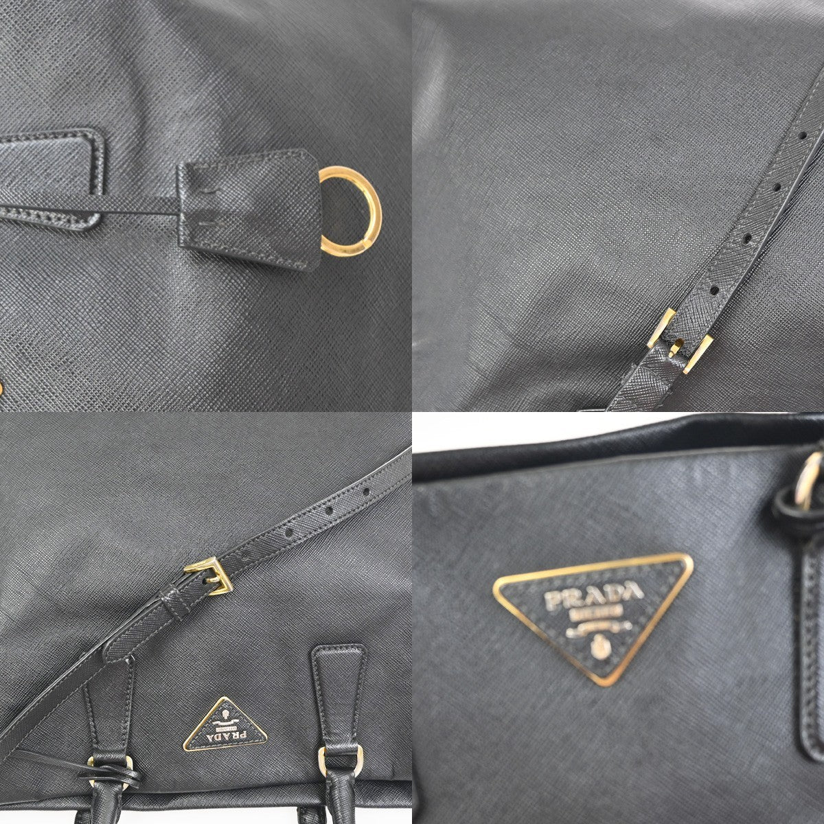 PRADA Logo Saffiano 2Way Shoulder Hand Bag Leather Black Nero GHW Italy 18KC948