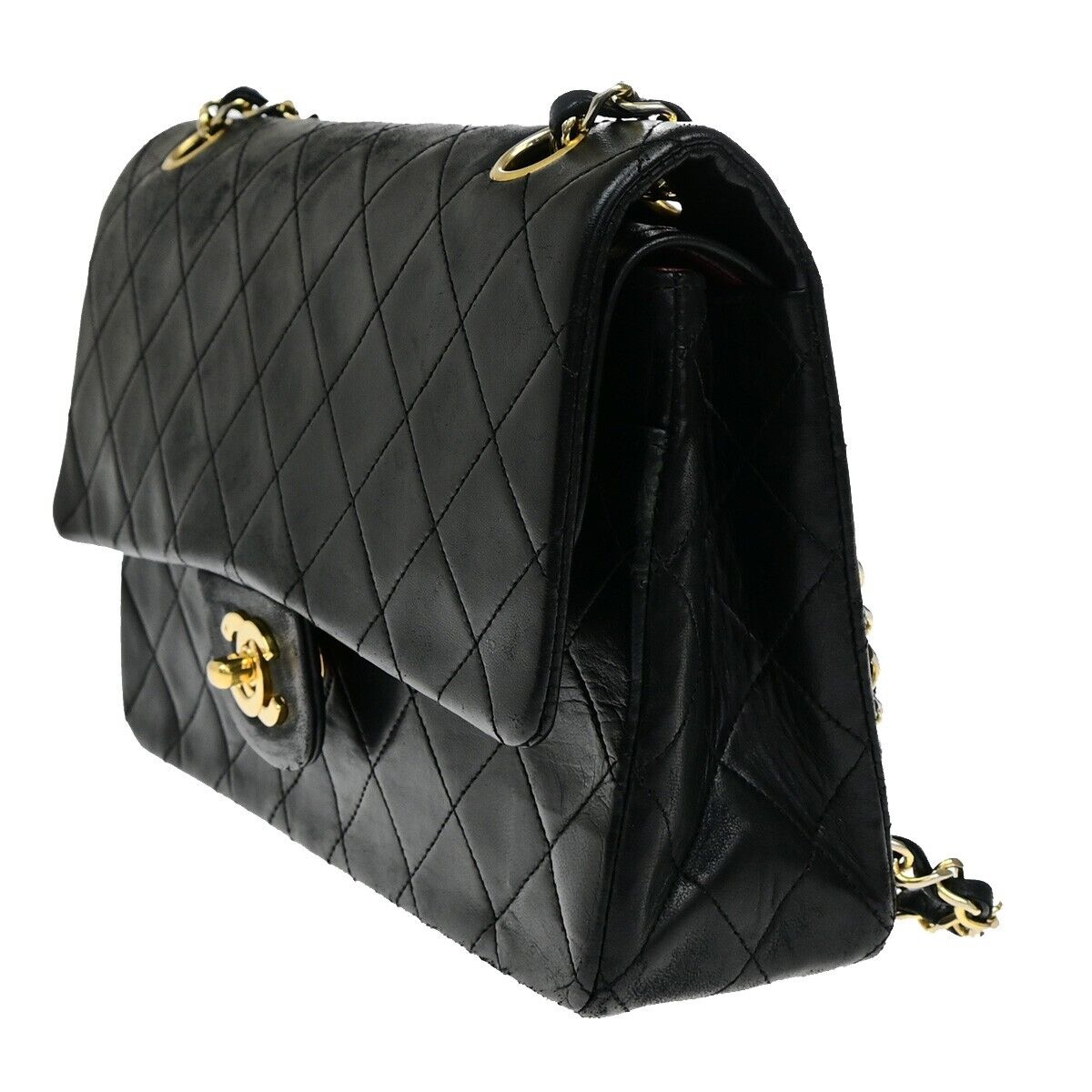 CHANEL CC Matelasse 25 Double Flap Chain Shoulder Bag Leather Black GHW 399RL022