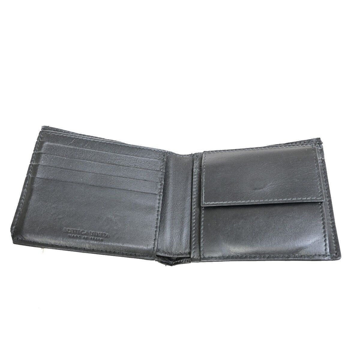 BOTTEGA VENETA Logo Intrecciato Bifold Compact Wallet Leather Black 68FA908