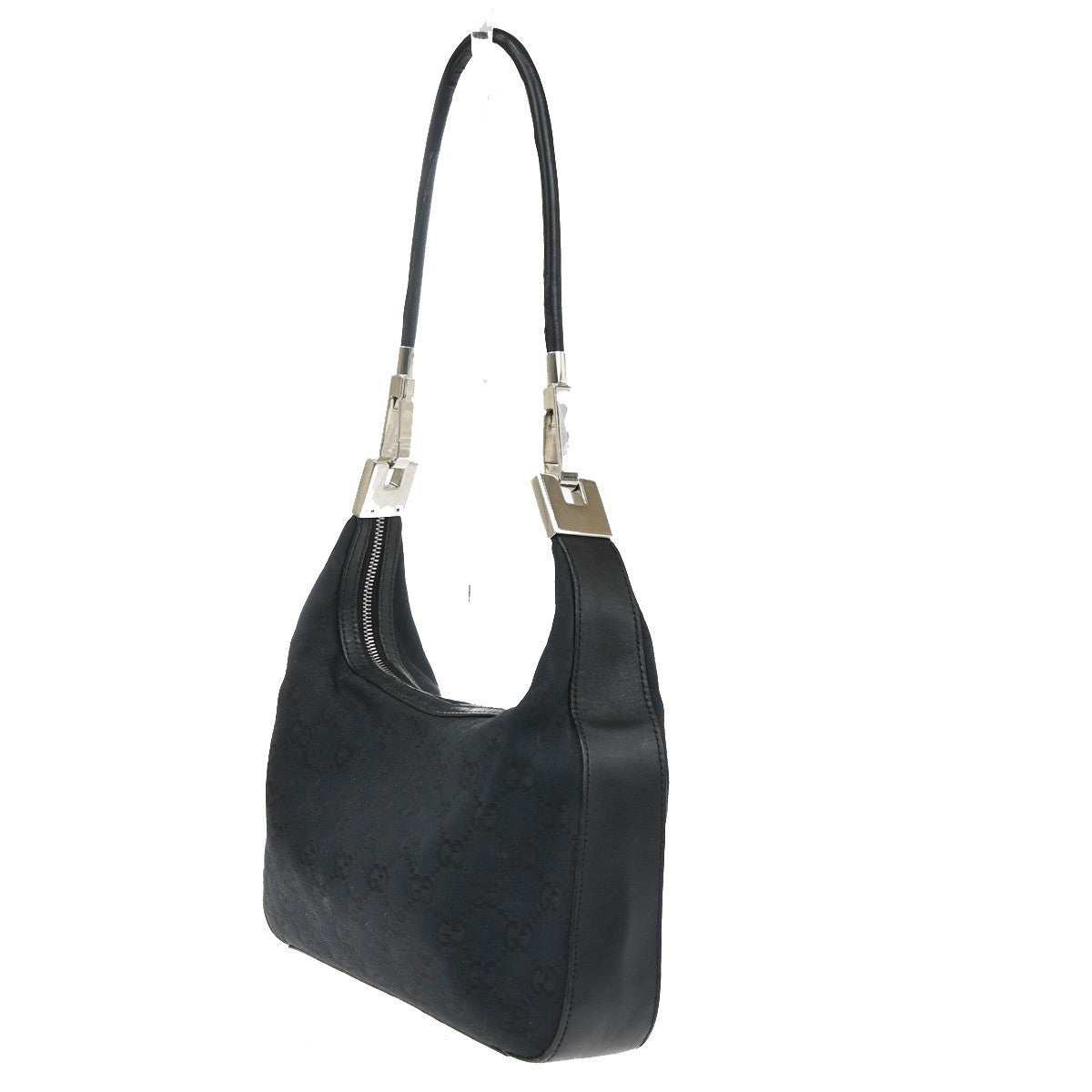 GUCCI Logo GG Pattern Shoulder Hand Bag Canvas Leather Black SHW Italy 34TA703